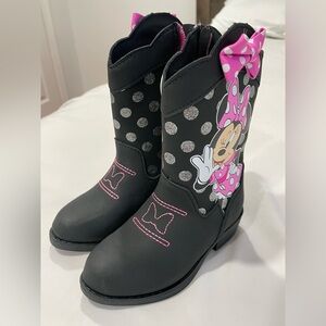 Disney Minnie Mouse Black Boots with Pink and Silver Accents